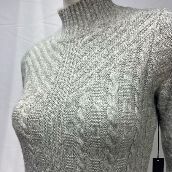 NWT Tahari Women's Small Gray Cable Knit Mock Neck Midi Sheath Sweater Dress - Picture 4 of 7